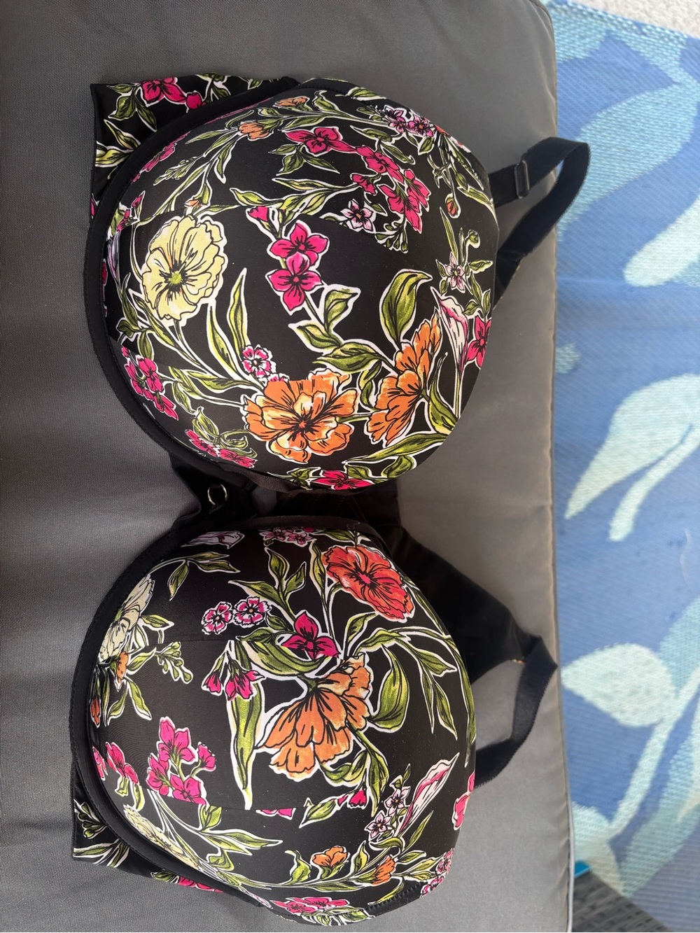 Torrid Black Floral Bra with Pink & Orange Blooms